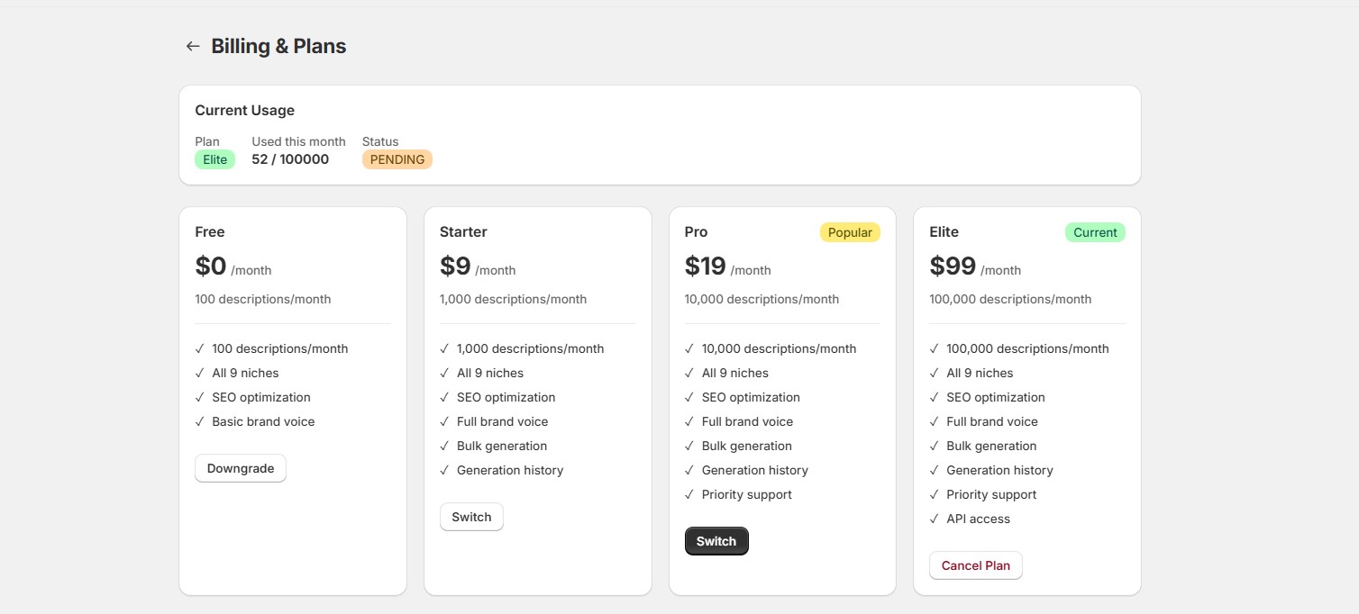 InkBot Billing Plans